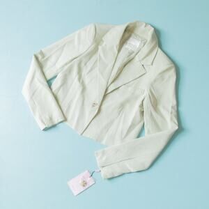 NEW Avec Les Filles Sage Mint Green Cropped Stretch Crepe Blazer Sz Small